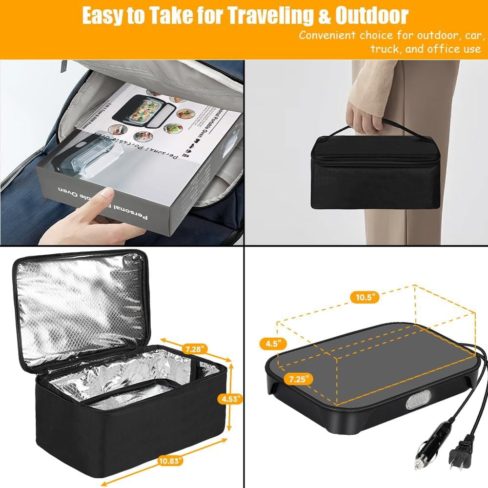XEENSO Protable Oven Food Warmer 100W, 12V/24V/110V Electric Lunch Box for Adults, Personal Microwave for Heating and Cooking Meals