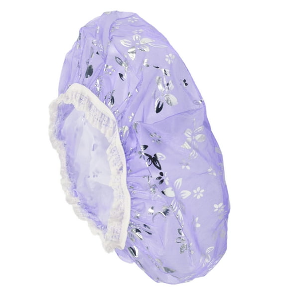 Vocoste 1 Pc Women Double Layer Mesh Shower Cap for Bathroom Vacation Travel Light Purple Mesh PEVA