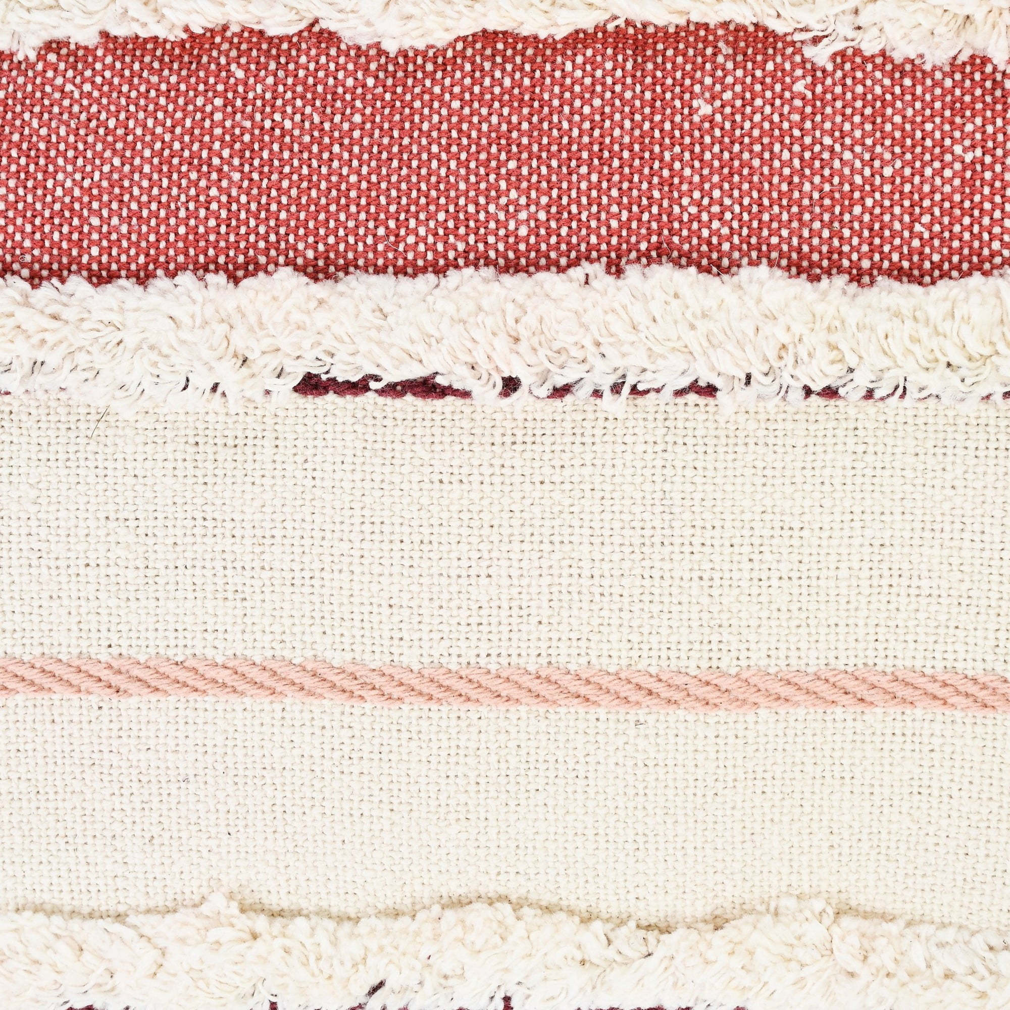 Laddha Home Designs Hand Stitched Striped Cotton Lumbar Pillow Cover - 36" - White and Red