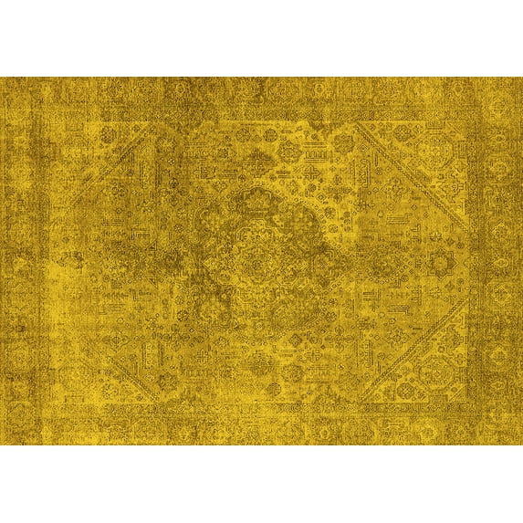 Ahgly Company Machine Washable Indoor Rectangle Oriental Yellow Industrial Area Rugs, 7' x 10'