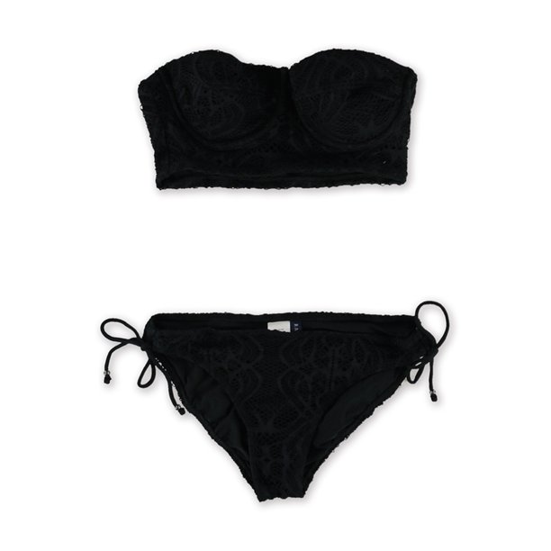 Bandeau de 2 piezas Ralph Lauren con lazo lateral de croché para mujer negro extra pequeño