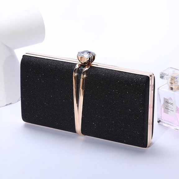 Girl Envelope Black and Champagne Clutch Bag, Women's Black Envelope Evening Clutches Wedding And Party Purse- Black