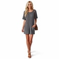 thumbnail image 6 of Dazajoo Womens Short Sleeve Romper One Piece Ribbed Knit Crewneck Shorts Rompers with Pockets Summer Beach Outfits,Gray,XXL, 6 of 7