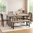 thumbnail image 3 of MOOSENG Modern Dining Table Set for 6, Kitchen Table and Chairs with Bench, 6-Piece Gray Wood Dining Room Set, Space Saving Small Dining Table for Living Room, 3 of 8