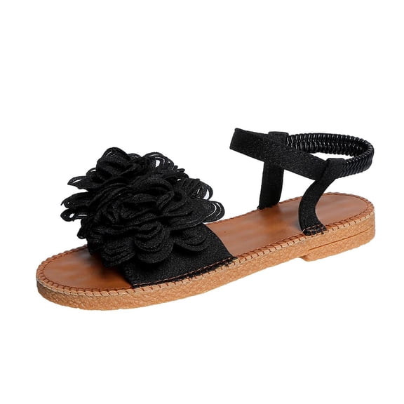 Wensltd Spring Summer Women Flower Decor Open Toe Elastic Sandals Casual Daily Wide Width Sandals Black