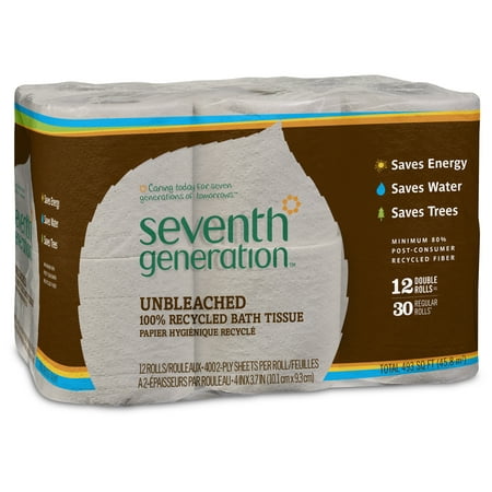 - Seventh Generation Unbleached Toilet Paper 2-ply 100% Recycled Paper, 12 Rolls