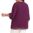 thumbnail image 4 of DARING DIVA Women's Plus Chiffon Pleated Front 3/4 Sleeve Top 2X Purple, 4 of 6