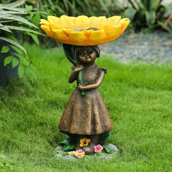 Hxlamzoo Bird Baths for Outdoors, Brown Pedestal Handmade, Antique Outdoor Garden Bird Bath Resin Birdbath Bowl, Handmade Gifts for Outdoor Home Garden, Yard Lawn Decorations (Sunflower)