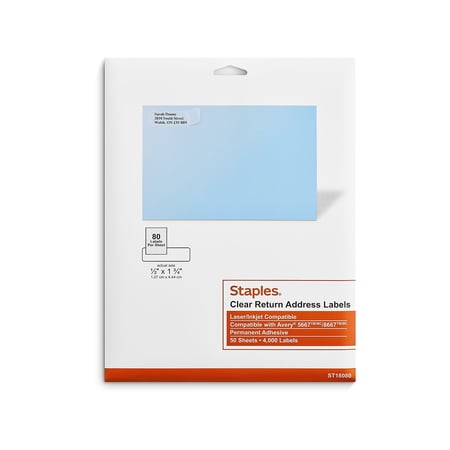 Staples Laser/Inkjet Address Labels 1/2" x 1 3/4" Clear 80 Labels/Sheet 573947