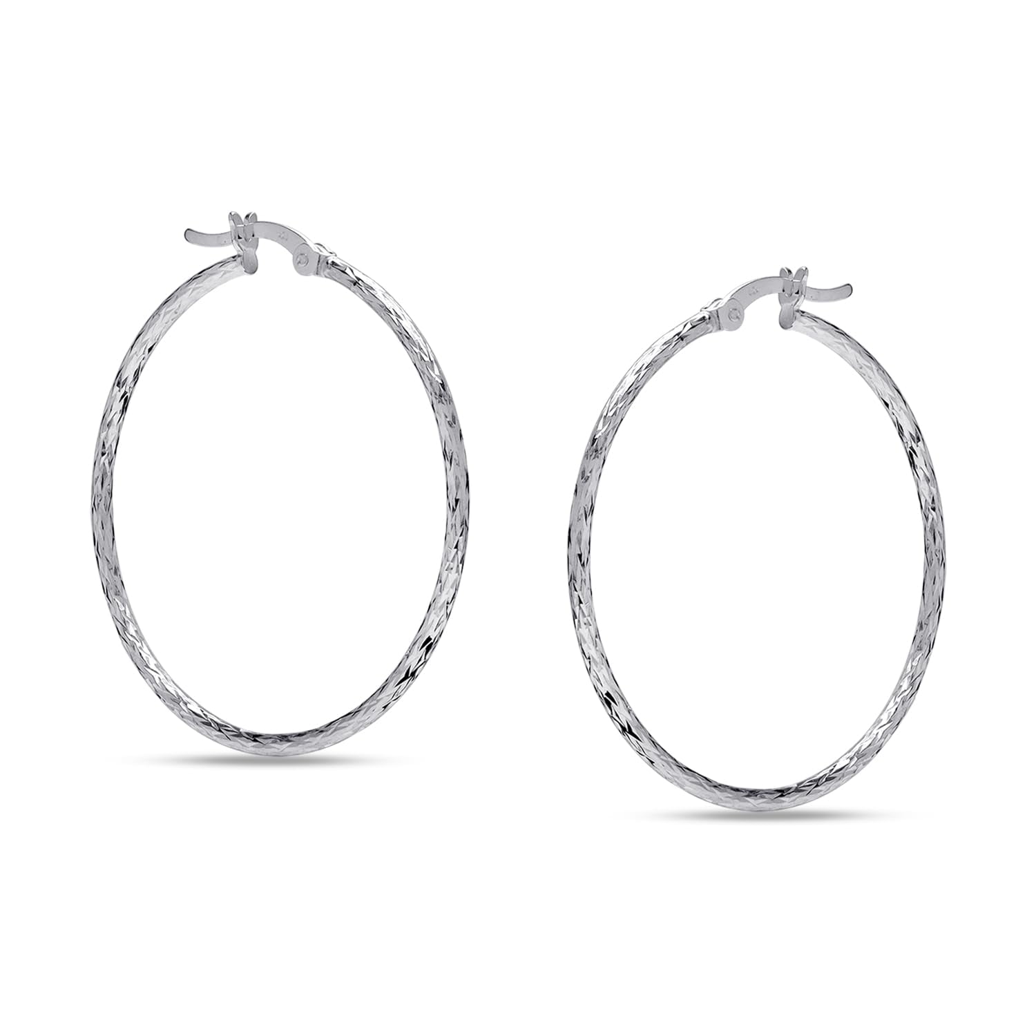 LeCalla 925 Sterling Silver Texture Hoop Earrings for Women | Medium Classic Diamond-Cut Textured Hoop Earring | Womens Click-Top Earring Hoops 30MM