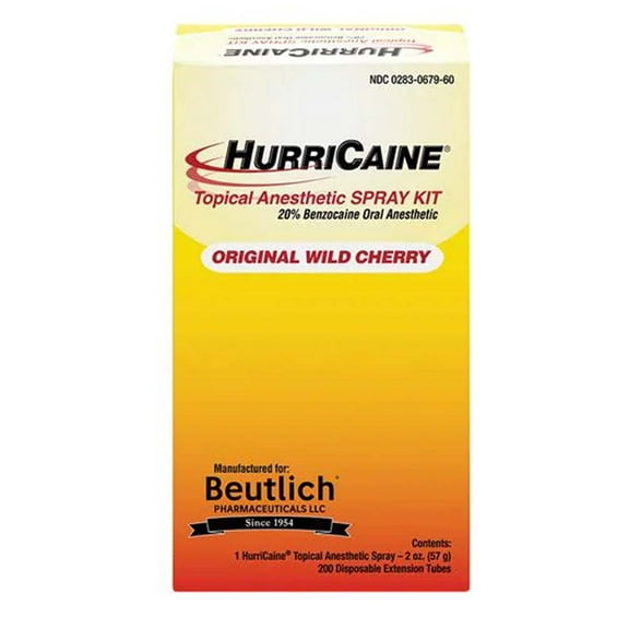 HurriCaine Wild Cherry Topical Benzocaine 20% Oral Anesthetic Spray, 2 Oz.
