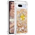 thumbnail image 6 of Glitter Clear Sparkly Bling Google Pixel 7A Case, Flowing Liquid Quicksand Cover with Diamond Ring Holder Case for Google Pixel 7A  Gold, 6 of 14