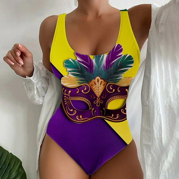 Jacenvly 2024 Womens One-Piece Swimsuit Skin-Friendly Woman and Fashionable Beach Swimsuit with Printed Summer Swimsuit Multicolor Cozy Womens Swimwear Plus Size Yellow