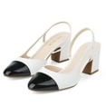 thumbnail image 6 of JENN ARDOR Slingback Heels for Women, Classic Low Block Heel Pumps Square Closed Toe Dress Pumps Ankle Strap Splicing Color Chunky Heels Comfort Wedding Shoes 2.5 inch, 6 of 13