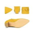 thumbnail image 2 of BLISSFUL STEP Women's Ankle Boots Chunky Heel Pointed Toe Buckle Strap Zipper Faux Suede Yellow 10, 2 of 6