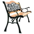 thumbnail image 3 of Topbuy Garden Cast Iron Bench Porch Path Loveseat Hardwood Chair for Patio Park, 3 of 9