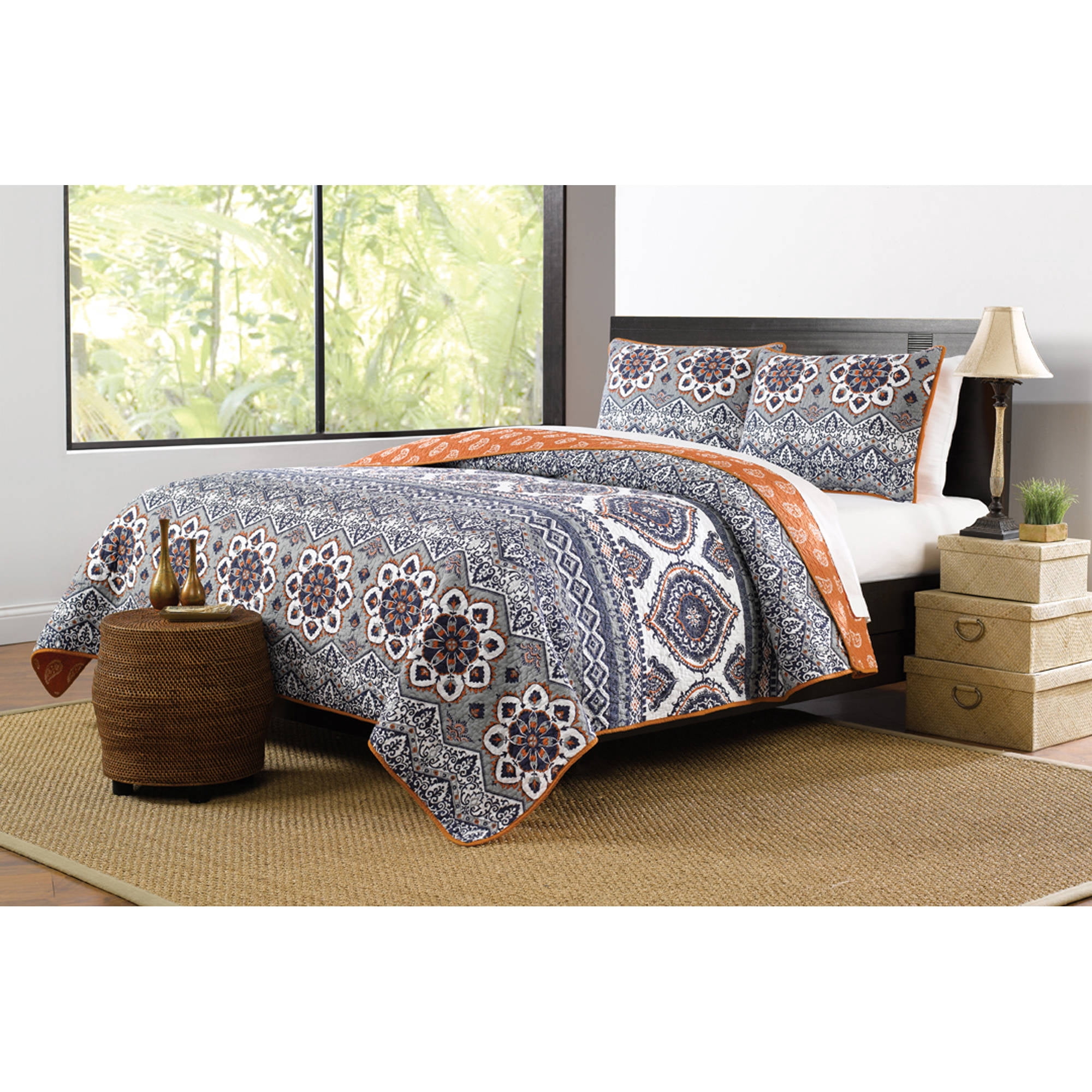 Global Trends Maya 100% Cotton Reversible Medallion and Paisley Quilt Set, 3-Piece King/Cal King