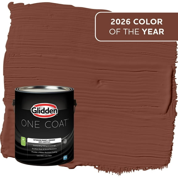 Glidden One Coat Warm Mahogany / Red Flat Interior Paint with Primer, 1 Gallon