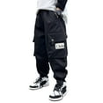 thumbnail image 4 of AWZXDE Boys autumn winter solid color cargo pants large kids stylish outdoor lightweight pants cool athletic pants for daily use Black,11-12 Years, 4 of 7