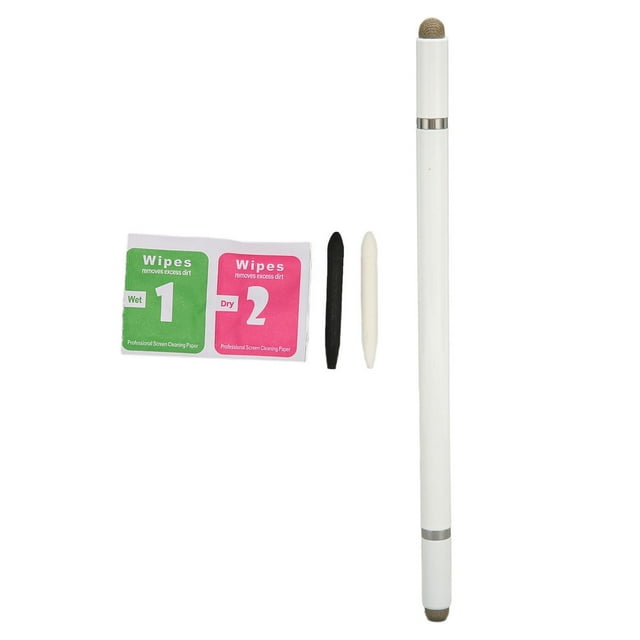 Lápiz óptico negro Lápiz capacitivo de posicionamiento preciso multifuncional 4 en 1 con 2 puntas de fibra para tabletas de teléfonos móviles Blanco