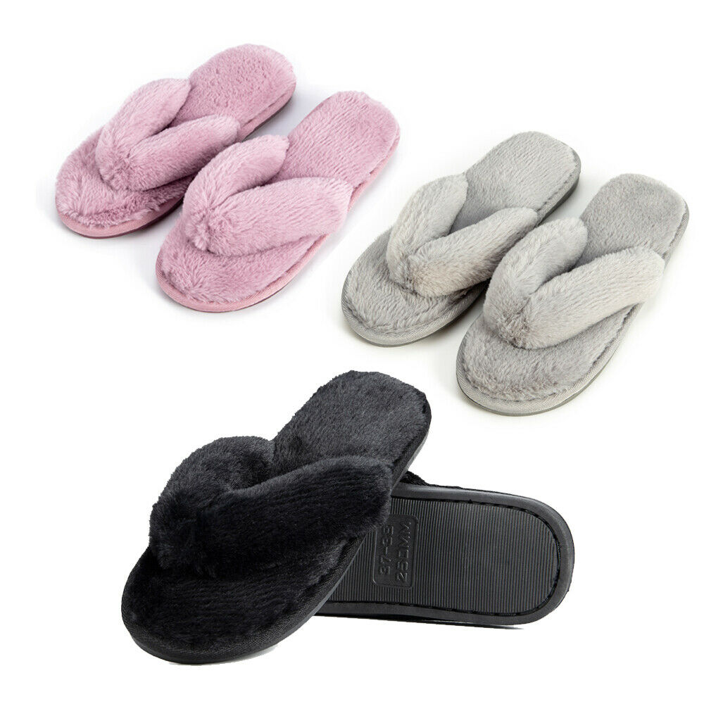 Women's Fuzzy Crossband Fluffy Furry Fur Slippers Flip Flop Winter Warm Cozy House Sandals Slides Soft Flat Comfy - image 3 of 9