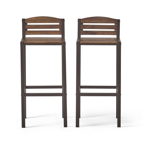 Sawyer Outdoor Traditional Acacia Wood Bar Stools, Set of 2, Dark Brown