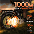 thumbnail image 3 of Cbvelo Folding Electric Bike for Adults, 1000W 48V 20.8AH Battery, 20 inch Fat Tires Ebike, 30+MPH 80 Miles Electric Bike for Commuter UL2849, 3 of 9