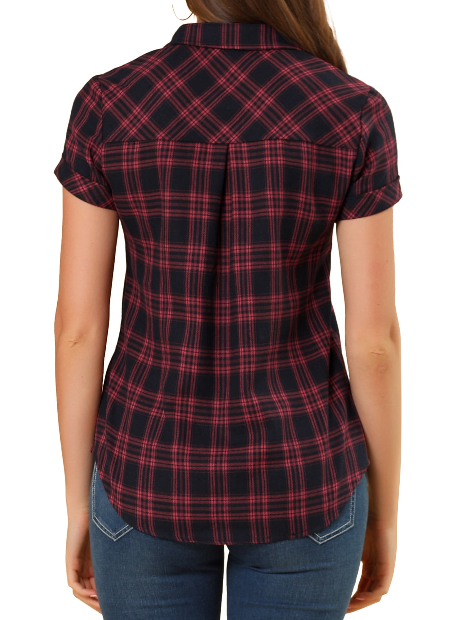 DARING DIVA Women's Casual Boyfriend Plaid Button Down Flannel Shirt M Red Black
