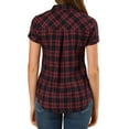thumbnail image 4 of Unique Bargains Women's Casual Boyfriend Plaid Button Down Flannel Shirt M Red Black, 4 of 8