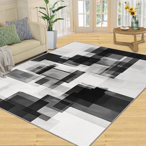 Geometric Rugs for Bedroom, Black and White Rug - Home Decor, Abstract Area Rug, Modern Washable Rugs, Non-Slip Indoor Carpet for Kitchen Dining Room 4 x 6ft