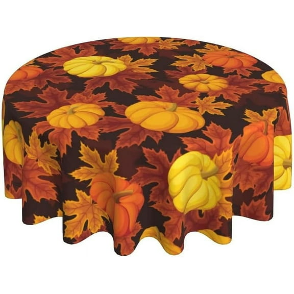 Fall Pumpkin Tablecloth 60 Inch Round Autumn Thanksgiving Table Cloth Dust-Proof Wrinkle Resistant Rustic Tablecloth for Holiday Kitchen Dining Room Party Picnic Indoor Outdoor