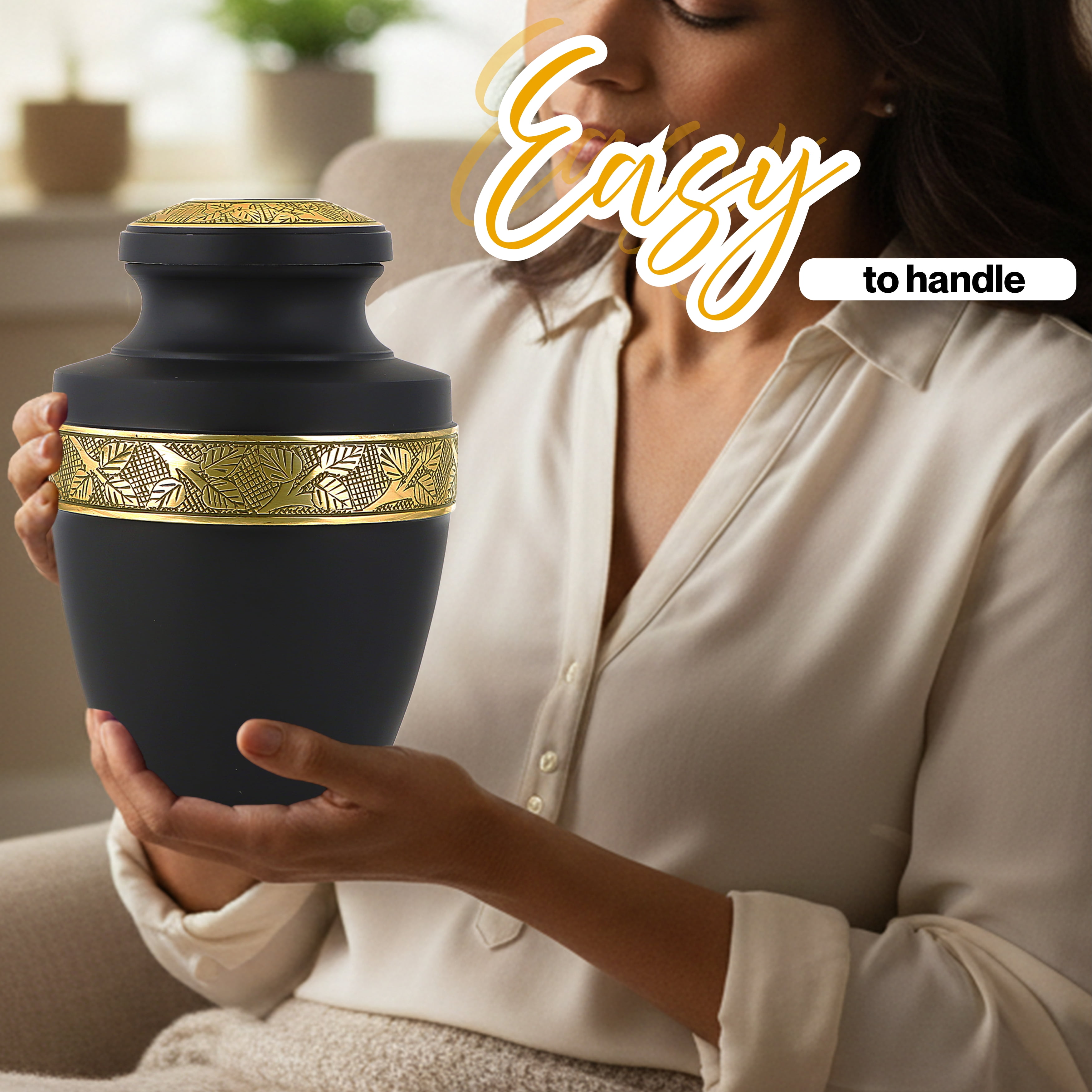 Handcrafted Aluminum Urn - Decorative Memorial Holder for Ashes and Remembrance (Coal & Pure Gold)