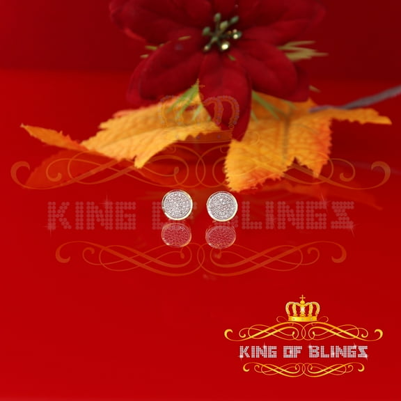 King of Bling's 925 Yellow Silver Hip Hop 0.15ct Diamond For Men's & Women's Round Stud Earrings