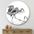 thumbnail image 2 of Designart 'Monochrome Japanese Oriental Crane Bird' Traditional Circle Metal Wall Art 29x29 - Disc of 29, 2 of 5