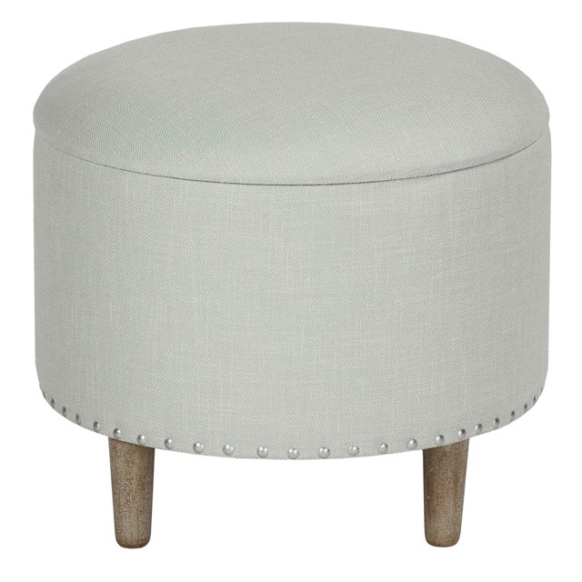 Cortesi Home Hosta Storage Ottoman, 19" Round, Beige Linen