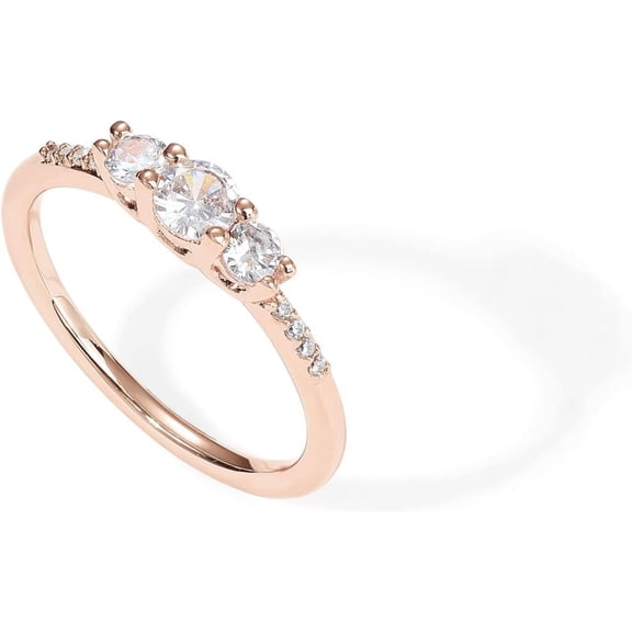 14K Gold Plated Cubic Zirconia Round 3-Stone Ring | Engagement Style Ring for Women | Promise Ring for Her