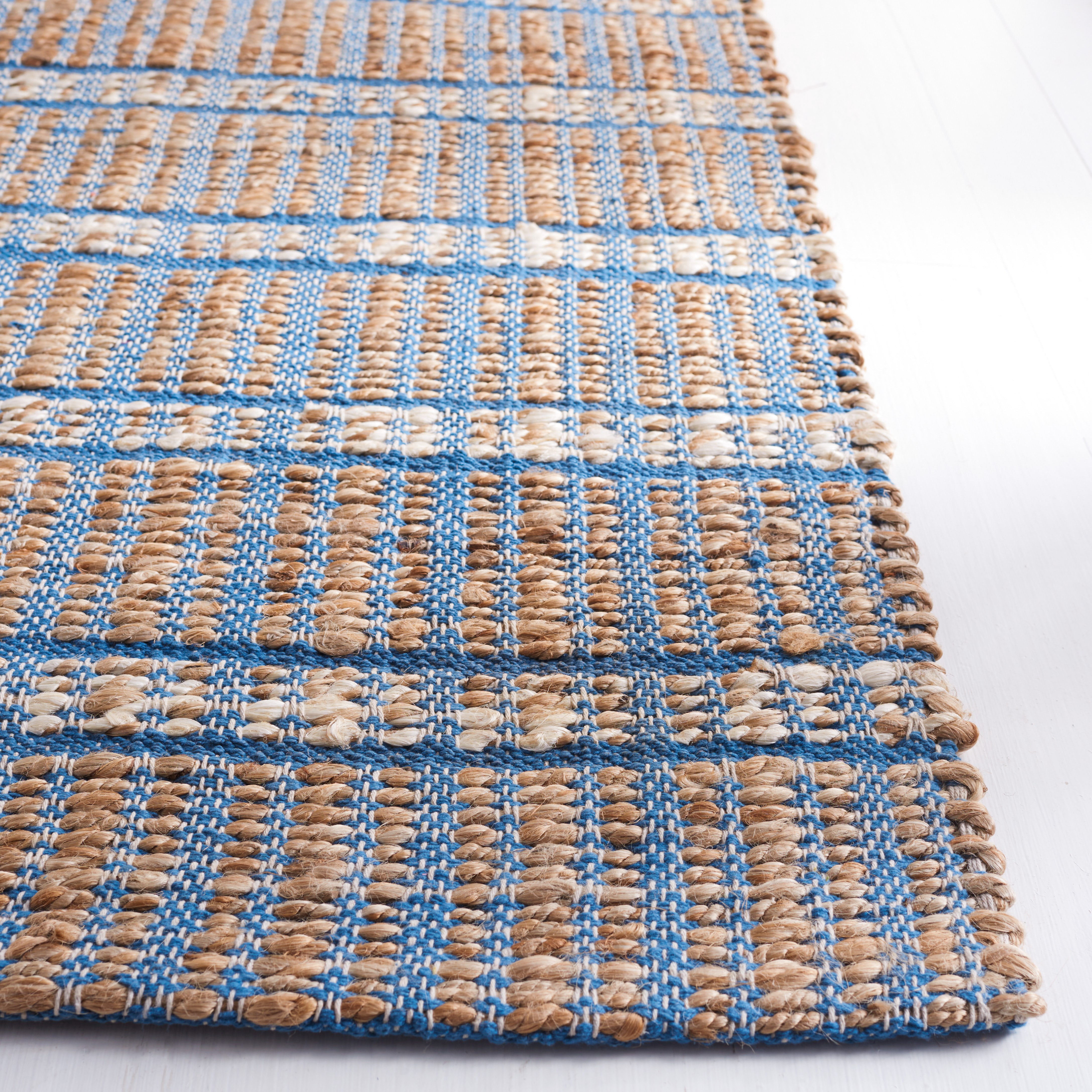 SAFAVIEH Natural Fiber Kostadin Striped Area Rug, Blue/Natural, 6'6" x 6'6" Square