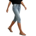 thumbnail image 5 of LEKWK Capri Jeans for Women Stretch Mid Rise Casual Denim Capri Pants Side Slit Slim Fit Pull On Cropped Trousers with Pockets Fashion Daily Wear, 5 of 7