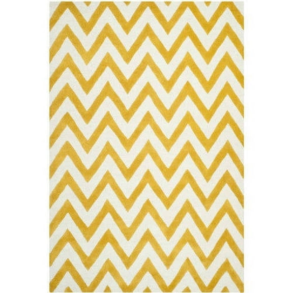 SAFAVIEH Cambridge Kaitlyn Zig Zag Stripes Wool Area Rug, Gold/Ivory, 3' x 5'