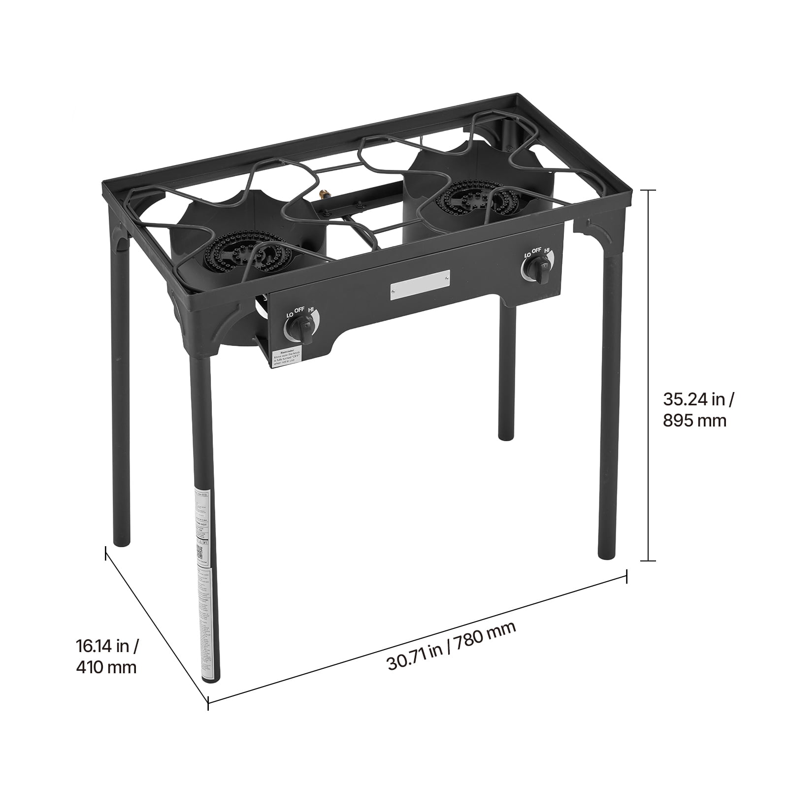 KFFKFF 2 Burner Outdoor Propane Gas Stove, 150,000 BTU LPG Camping Cooker, Durable Carbon Steel with Wind Shield, Tall Stand & Regulator, Ideal for BBQ, Camping, Patio, and Backyard Use