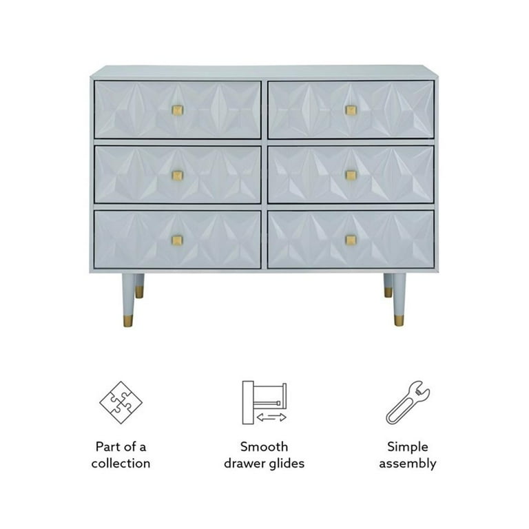 Linon Alick Six Drawer Wood Geo Texture Dresser in Gray - CYMX2001