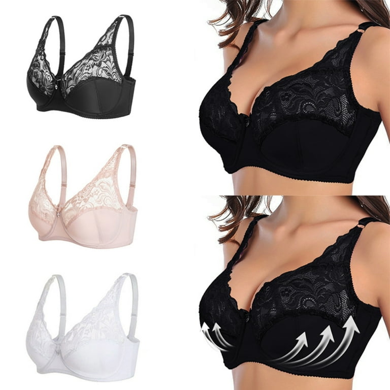 Valcatch Women's Lace Underwire Bra Plus Size 3/4 Cups Thin Push up  Underwear Unlined Unpadded Full Coverage Breathable Everyday Bra
