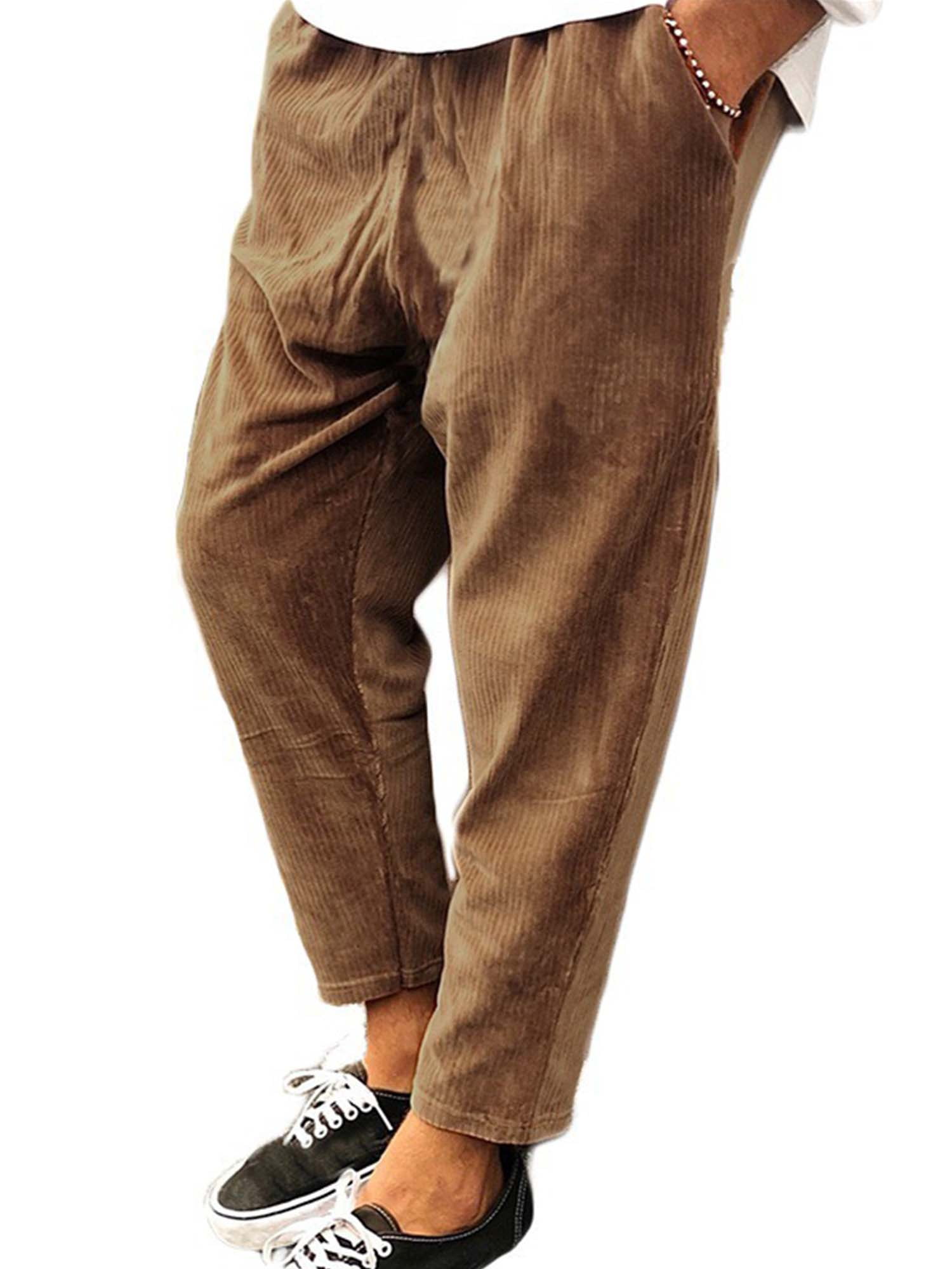 Wrcnote Men Corduroy With Pockets Trousers Leisure Holiday High Waisted Cropped  Pant Solid Color Bottoms Brown 4XL - Walmart.com