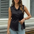 thumbnail image 4 of AKOEE Business Casual Shirts for Women Button Down Sleeveless Lapel Collared Satin Blouses Dressy Tank Tops (XL, Black), 4 of 6