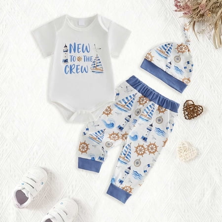 Boy Clothes 18 Months Set Newborn Baby Boy Summer Clothes Letter Print Short Sleeve Romper Jumpsuit and Pants Hat 3Pcs Outfit