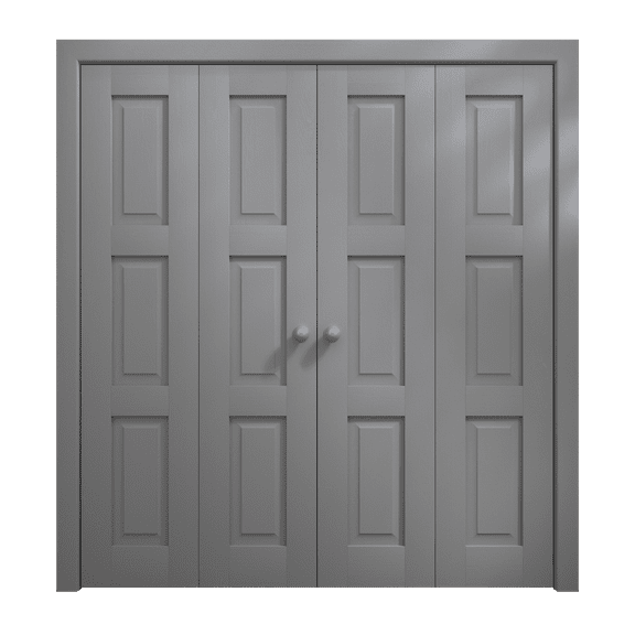 Sliding Closet Double Bi-fold Doors 96 x 80 inches | Ego 5010 Painted Grey Oak | Sturdy Tracks Moldings Trims Hardware Set | Wood Solid Bedroom Wardrobe Doors