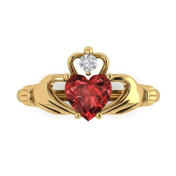 1.06 ctw Claddagh Anniversary Ring for Women | Heart Cut Natural Garnet | Hyperallergenic Solid 14K Yellow Gold