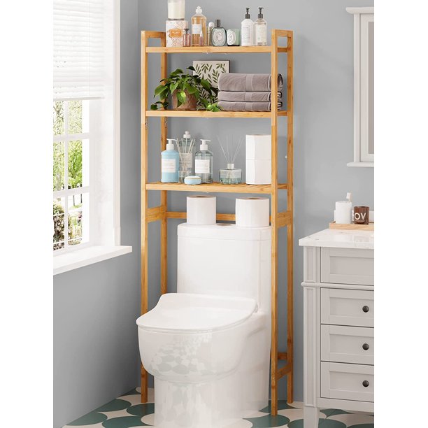 Over The Toilet Storage, Bathroom Organizer Over Toilet with Sturdy Bamboo Shelves