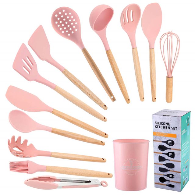 Naiovety Juego de utensilios de cocina de 13 uds, utensilio de cocina rosa de silicona para el hogar, pala, cucharón, espátula, batidor de huevos, Utensilios de cocina Naiovety HA016026-00