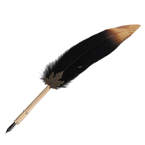 Pluma de escritura retro con puntas de acero inoxidable, regalo para estudiantes con caja de embalaje (negro)